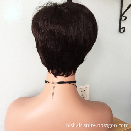 Wholesale Pixie Cut Human Hair Wig With Bang Short Brazilian Remy Full Machine Made Wigs For Black Women Short Pixie Bob Cut